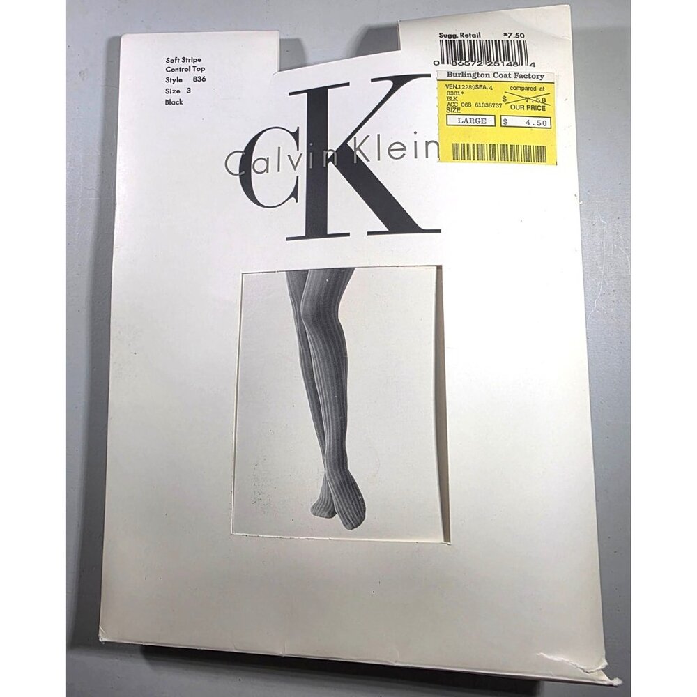 Control Top Tights Black Calvin Klein Soft Stripe Large Nylon Lycra Blend